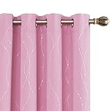 Deconovo Printed Pink Blackout Curtains Set of 2 Wave Line with Dots Light Blocking Curtains for Girls Room 52 x 63 Inch Baby Pink 2 Drapes