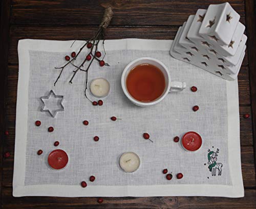 Secret Santa Gift Handcrafted - Placemat Set with Christmas Deer – Gift idea for Cooking Enthusiasts - Pure Linen Table Serving Accessory
