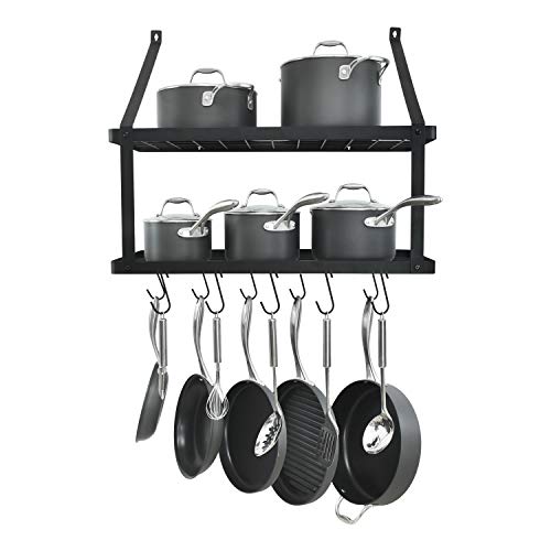 HomeLifairy Wall Mounted Double Pot Shelf Rack Pan With 10 Pot And Pan Hanging Hooks For Home Kitchen,Restaurant