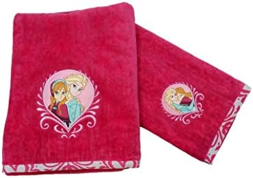 Disney Frozen Anna Elsa Sister Applique Bath &amp; Hand Towel Bundle Pink (2 Items)
