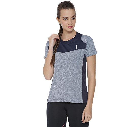 campus sutra solid women round neck denim t-shirt