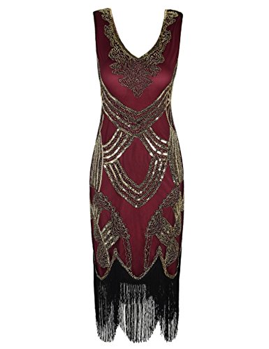 Kayamiya women s 1920s beaded sequined pattern fringe g…
