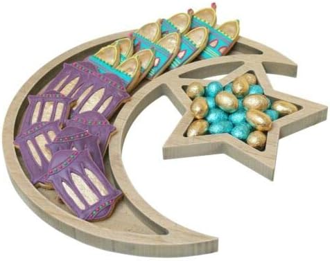 Mictiona Wooden Artistic Eid Mubarak Party Serving Tableware Tray Display Wood Decoration