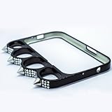 O'plazaÂ® Luxury Rhinestone Punk Style Nail Chrome Electroplating Brass Knuckles Lord of the Rings Frame Knuckle Bumper Case Cover for Iphone 5 5s + Free Accessories Clean Cloth and Phone Clear Protective Film (Black)