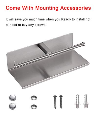 YUMORE Toilet Paper Holder, SUS 304 Stainless Steel Modern Double Roll Tissue Holder with Phone Shelf, Rustproof and Bathroom Washroom Tissue Roll Holder with Stuff Shelf, Brushed Finish