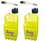 2 Pack Sunoco 5 Gallon Yellow Race Utility Jugs and 2 Deluxe Filler Hoses