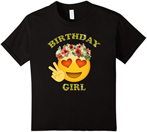 Kids Emoji Shirt Birthday Girl Heart Eyes Emoji Flower Crown 10 Black