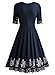 Miusol Women's Vintage Scoop Neck Embroidered Half Sleeve Casual Swing Dress, Navy Blue, XX-Large