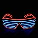 PINFOX Glow Shutter Neon Rave Glasses El Wire Flashing LED Sunglasses Light Up DJ Costumes For Party, 80s, EDM RB03 (Red - Blue)