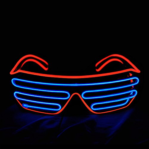Aquat Shutter EL Wire Neon Glasses LED Sunglasses Light Up Costumes For Party RB03 (Red + Blue)