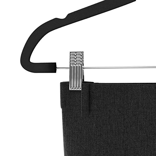 Premium Quality Velvet Clip Hangers (Set of 26) Ultra Thin No Slip Hangers Great for Skirts, Dresses, Suits, Shirts & More - Swivel Hooks, Stronger Than Standard Hangers - Space Saving Hangers - Black