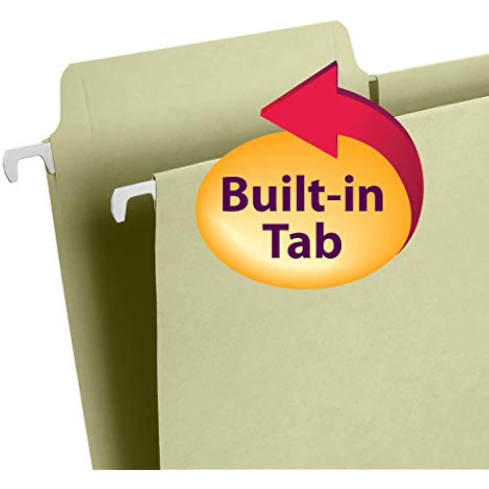 FasTab Hanging File Folder, 1/3Cut Builtin Tab, Letter Size, Assorted