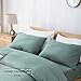 Utridevn 3 Pieces Washed Cotton Duvet Cover Set,100% Natural Cotton Bedding,Vintage Style with Zipper Closure,Soft and Comfy(Queen,Green)