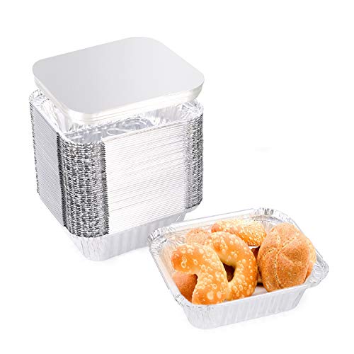 XIAFEI Disposable Durable Aluminum Oblong Foil Pans - 50 With Board Lids, Deep Disposable Steam Table Pans for Baking, Roasting, Broiling, Cooking