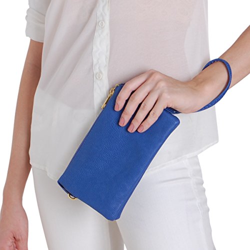 Humble Chic Vegan Leather Small Crossbody Bag or Wristlet Clutch Purse, Includes Adjustable Shoulder and Wrist Straps, Royal Blue, Cobalt - Thumbnail 4