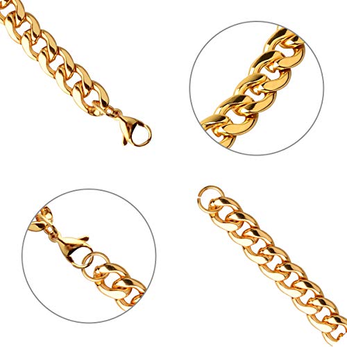 Adecco LLC Gold Chain Necklace, Ultra Luxury Look& Feel Real Solid 14k Gold plated Curb Fake Chain Necklace 10mm