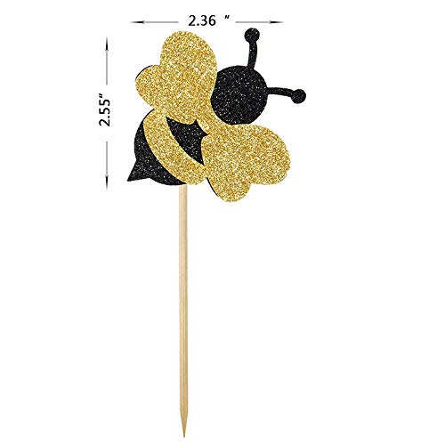 iMagitek 36 Pack Glitter Bumble Bee Cupcake Toppers for Gender Reveal Baby Shower Party Decorations Birthday Party Supplies - Thumbnail 2