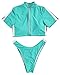 RUUHEE Women Rash Guard Short Sleeve Bathing Suits High Waist 2 Piece Sporty Bikini