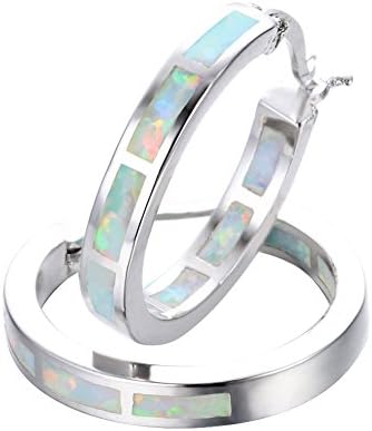 Bamos Opal Hoop Stud Earrings for Women and Girls Engagement Girls Birthday Stone Earrings(White Opal without Stone)