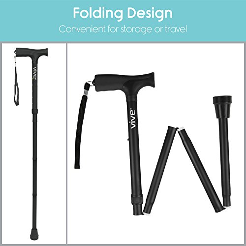 Vive Folding Cane - Foldable Walking Cane for Men, Women - Fold-up, Collapsible, Lightweight, Adjustable, Portable Hand Walking Stick - Balancing Mobility Aid - Sleek, Comfortable