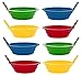 Green Direct Sippy Bowl With Straw and Matching Spoons | 22 Ounce Plastic Cereal Bowls With Straws BPA Free Assorted Color | Built-in Straw Bowl Blue Red Green Yellow Pack of 8