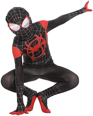 newhui Kids Miles Morales Cosplay Bodysuit Boys Spider-verse Zentai Costume Mask Black