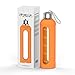 Xtremeglas 32 Oz Glass Water Bottle Shatter-Resistant Leak Proof Time Marked Reusable Eco Friendly BPA Free Drink More Water Comes With 2 Stainless Steel Lids - ALL NEW Hydrate (Orange)