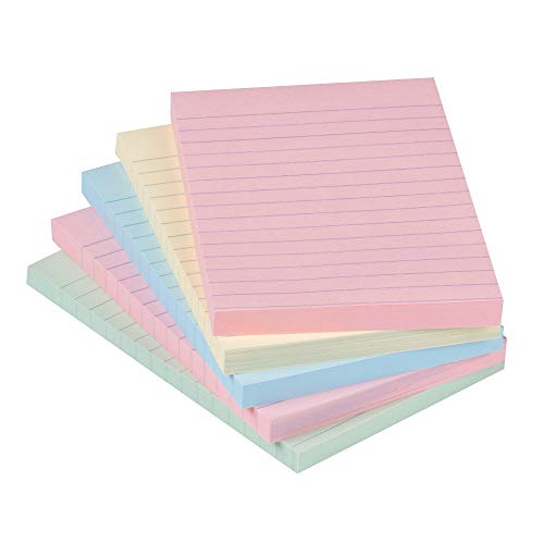 1InTheOffice Sticky Notes 4x6, Lined Assorted Pastel Color Self-Stick Notes 4