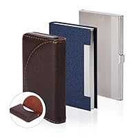 Hotyin Business Card Holder - 3 Pack Luxury Leather Business Card Holder Wallet & Stainless Steel Business Card Holder Case with Magnetic Closure, Wallet Credit Card ID Case/Holder for Men & Women