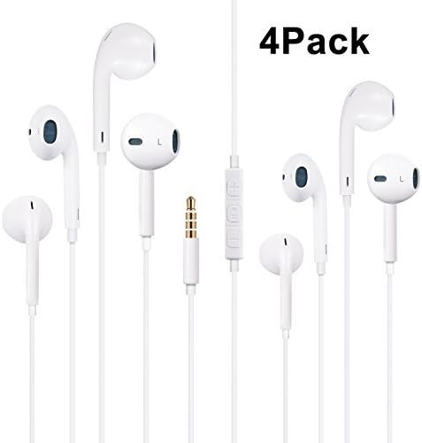 Greatsound 4PACK Headphones Premium Quality Earphones Earbuds with Mic &amp; Remote Control Fully Compatible with iPhone6, 6s, 6 Plus, 6s Plus, iPhone 5s 5c 5, SE,iPad /iPod (White)