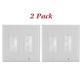 HONGYE 2-Pack Dual Gang Brush Wall Plate, Cable Pass Through Insert Switch Device Mount Decorative Wall Plate for Home Installations HDTV HDMI Home Theater Systems (White)