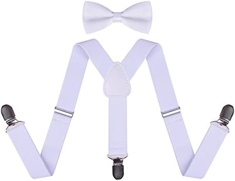Kids Elastic White Suspenders and Bow Ties for White Boys Child Toddler