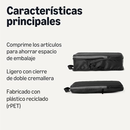 Organizadores de Equipaje con Cremallera de Compresión Ultraligeros, Paquete de 4, Negro