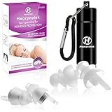 [2019 New Design] Sleeping Ear plugs, Hearprotek 2 Pairs ear plugs, (32db &amp; 30db) ultra soft noise reduction and hearing protection earplugs for side sleepers, snoring, travel, working, safety (White)