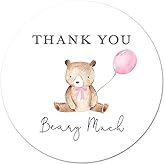 2"" Round Cute Bear with Pink Balloon Thank You Beary Much Favor Stickers - Set of 40