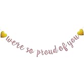 We Are So Proud of You Banner, Pre-Strung, No Assembly Required, Rose Gold Glitter Paper Party Decorations for Graduation Party Supplies, Letters Rose Gold,ABCpartyland