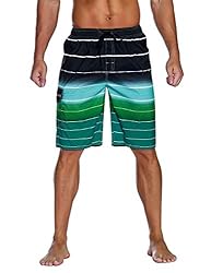 unitop Men's Colortful Striped Swim Trunks Long