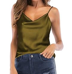 TOUTOUAI Women's Silk Satin Camisole Cowl Neck Tank