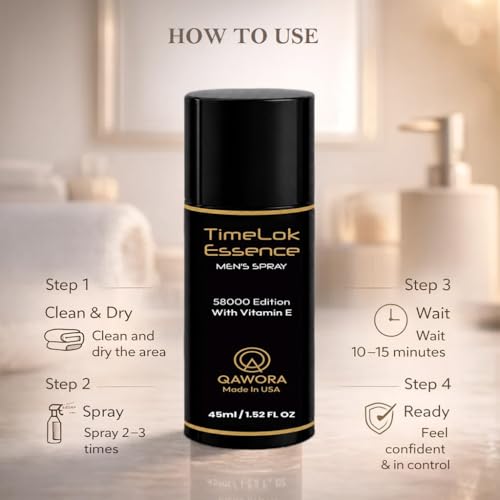 Qawora Timelok Essence Spray for Men - 45ml | USA Formula | Natural Herbal Extracts | Skin Refreshing & Nourishing Formula