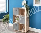 spot on dealz 6 Cubes Wooden Storage Shelf Oak Grey Fabric Baskets 60x28x89cm view 3