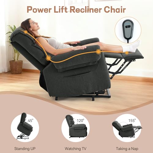 Korser Power Recliner Chair, Electric Recliner Chair for Elderly, Power Lift Reclinerfor Living Room, Dark Grey.
