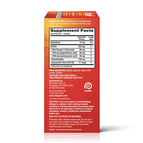 MEGARED – OMEGA-3 KRILL OIL 350MG SOFTGELS (130 COUNT IN A BOTTLE), EPA & DHA OMEGA-3 FATTY ACIDS WITH NO FISHY AFTERTASTE UNLIKE FISH OIL, CONTAINS ANTIOXIDANT ASTAXANTHIN