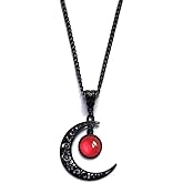 Vurotry Gothic Moon Crystal Necklace Black Crescent Necklace Retro punk style Moon Crystal pendant for women jewelry