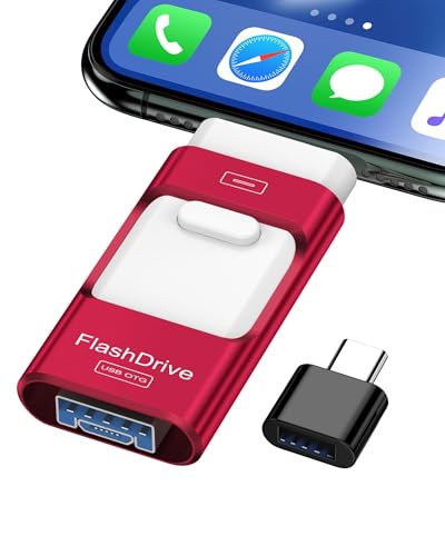 ZARMST USB Flash Drive 256GB for Phone and Android, 4 in 1 USB 3.0 with Iightning/USB-C/Micro USB/USB-A, External Memory for Mobile, Photo and Video Storage, Red