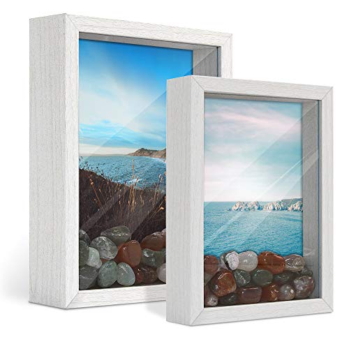 Afuly White Shadow Box Display Cases DIY Picture Frames Photo Frames 6x8 and 5x7 Simple Wooden
