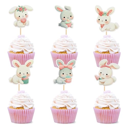 30 PCS Easter Cupcake topper Bunny Cupcake Toppers Easter Egg Cupcake Topper Rabbit Party Cake Topper Decorations (Brown) (Style 7)