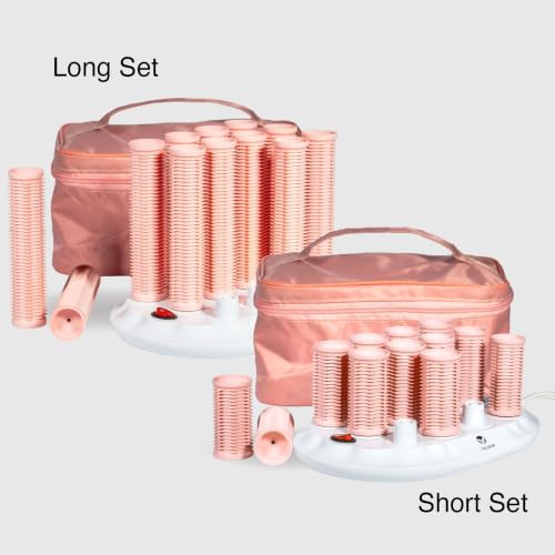 CALISTA Tools Ion Hot Rollers Long Set, Hot Rollers for Long Hair with Fusion Technology, Hair Rollers for Voluminous Curls & Waves, Fast Heating Curlers with Claw Clips,12 Piece Set, Pink Sands