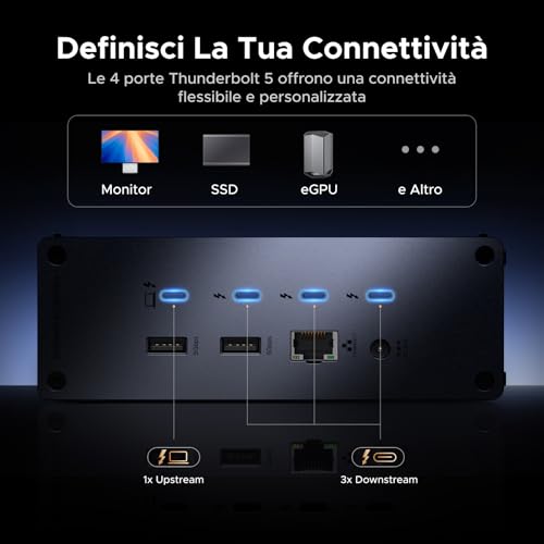 UGREEN Revodok Max Thunderbolt 5 Docking Station USB C 13 in 1 120Gbps Multi Schermo Dock Thunderbolt 5 con 4*TBT5 Multi USB 3.2 RJ45 2.5GbE Lettore di Schede SD TF 4.0 Jack 3.5mm Carica 140W Max