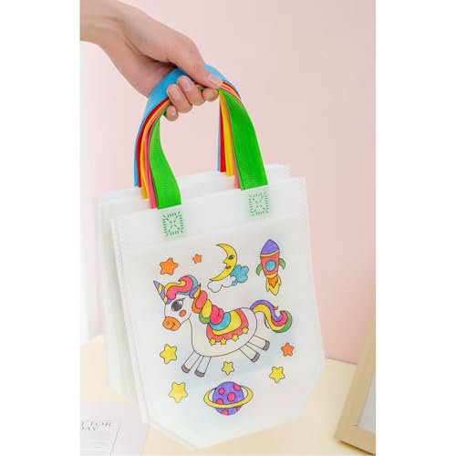 AM ANNA 30 Pieces Cute Coloring Goodie Bags, DIY Graffiti Coloring Bags Color Your Own Art Goodie Bags for Class Exchange Gifts&Carnival Animal Party Favor Supplies,Birthday Reusable Party Favor Bags