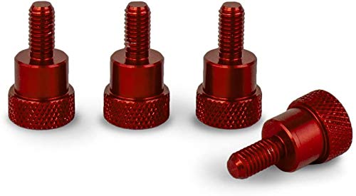PrecisionGeek Red Anodised Aluminium Knurled Shoulder Screws M4×10 mm (20 mm Total Length, Head Ø 10 mm) – Set of 4